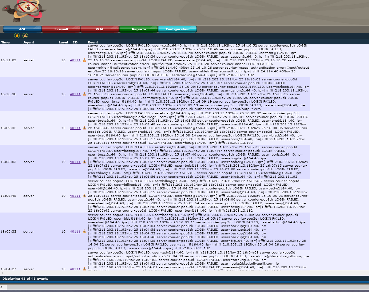 This is a screen shot of the OSSEC logging the attacker